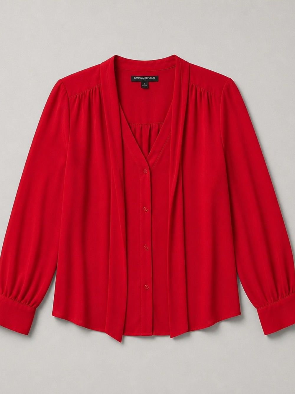 Banana Republic Vibrant Red V-Neck Button Blouse with Draped Front